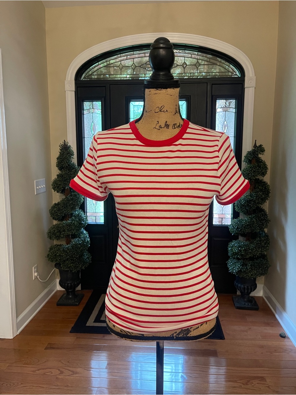 Cato Women's Red White Striped Fitted Patriotic American Tee T-Shirt Small